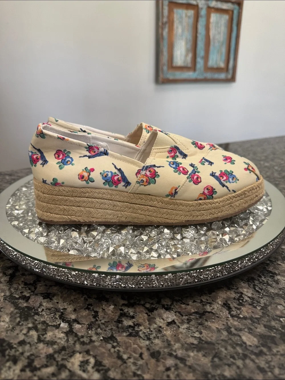 American Eagle Outfitters Cream Floral Espadrille Wedge Slip-On